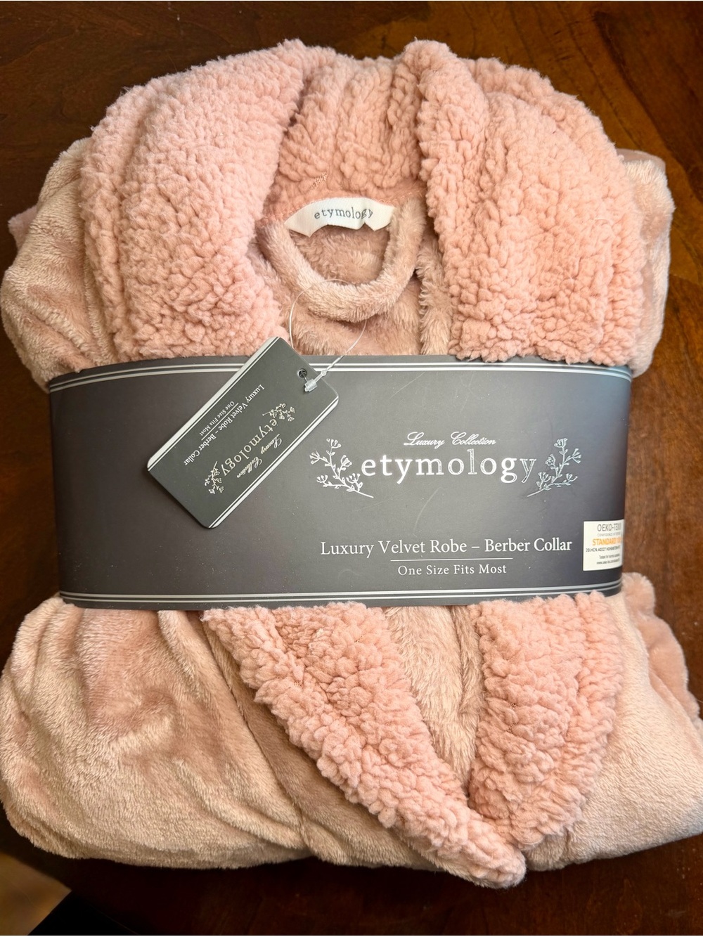 Etymology Luxury Velvet Robe with Berber Collar - Blush Pink NWT